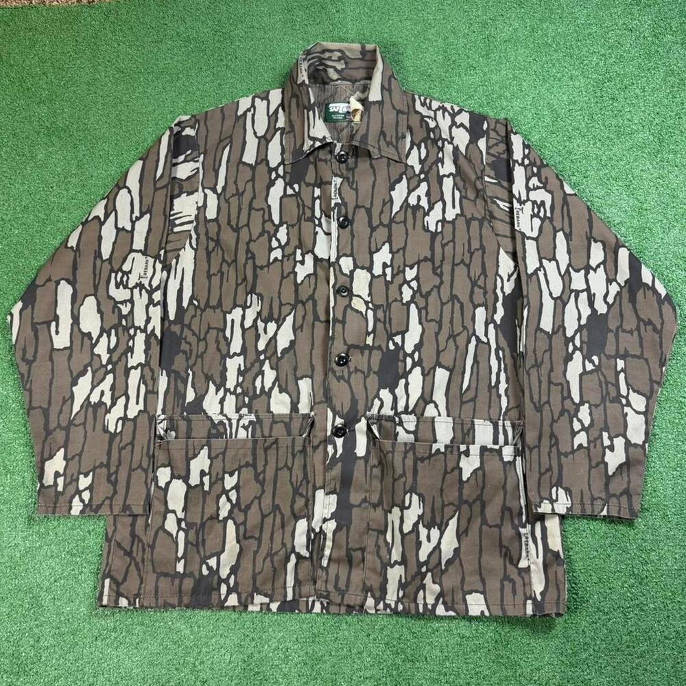 SaftBak Rebark Camo Hunting Shirt Jacket USA Large 80s Green